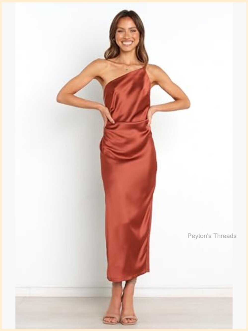 One-Shoulder Midi Dress with Gathered Side Detail, Back Zip - Picture 2 of 7